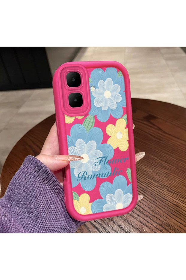 Infinix Smart 10 Compatible Pink Red Silicone Case Shockproof Camera Protection Flower Pattern