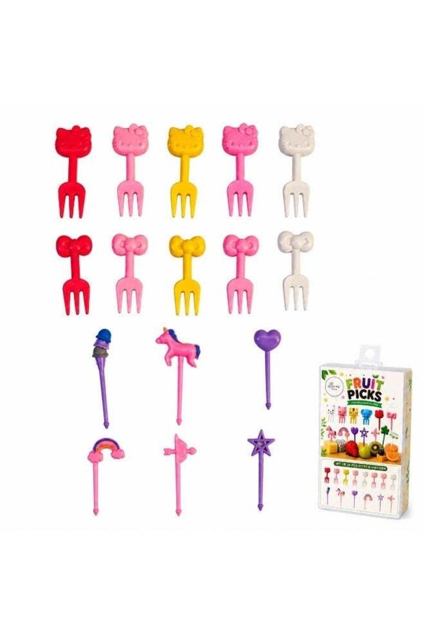 Beni kitty and unicorn fruit picks 16 pcs food picks bento picks for children mini fork, bento lunch box accessories lunch box decor kids mini desert picks forks toothpick kids party supply flateware