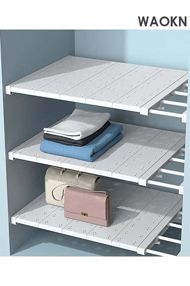 Wardrobe Tension Rack, expandable wardrobe rack, adjustable storage rack, non perforated collection partition, used for wardrobes, cabinets, bookshelves, bathrooms, white (42cm wide, adjustable from