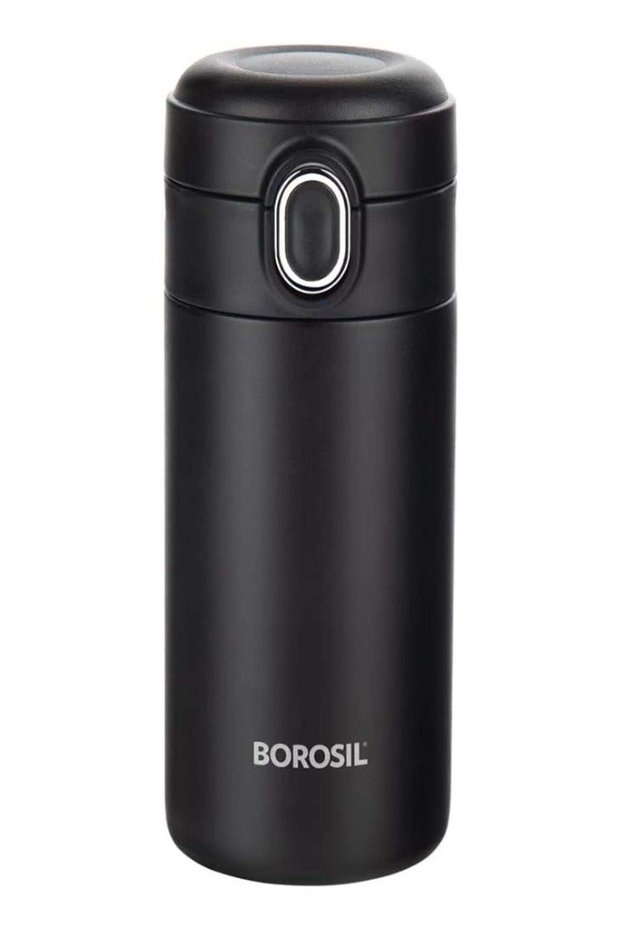 Borosil Traveller 300ml Stainless Steel Water Bottle - Double Wall Vacuum Insulated Flask for Hot & Cold Beverages Black