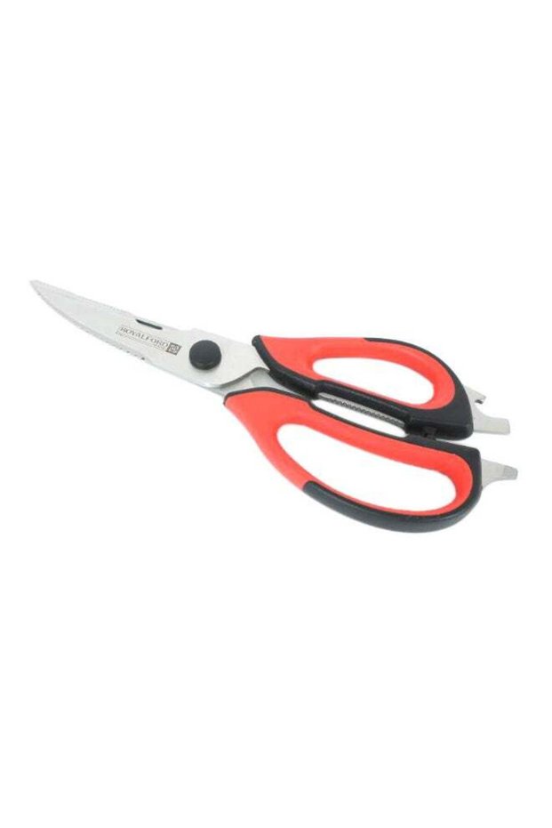 Royalford Stainless Steel 7-in-1 Multipurpose Kitchen Scissors | Durable, Premium Quality, Easy to Clean, Modern Design, Long Lasting Performance | Ideal for Home & Kitchen Essential | Black / Red |