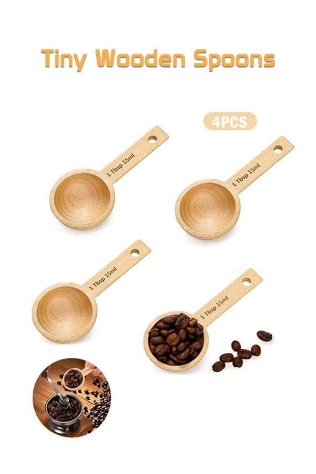 4 Pack Wood Measuring Scoops for Canister, 1 Tablespoon Beech Coffee Scoop Measuring Spoons for Coffee Beans, Ground Coffee, Protein Powder, Spices, Tea and Bath Salt