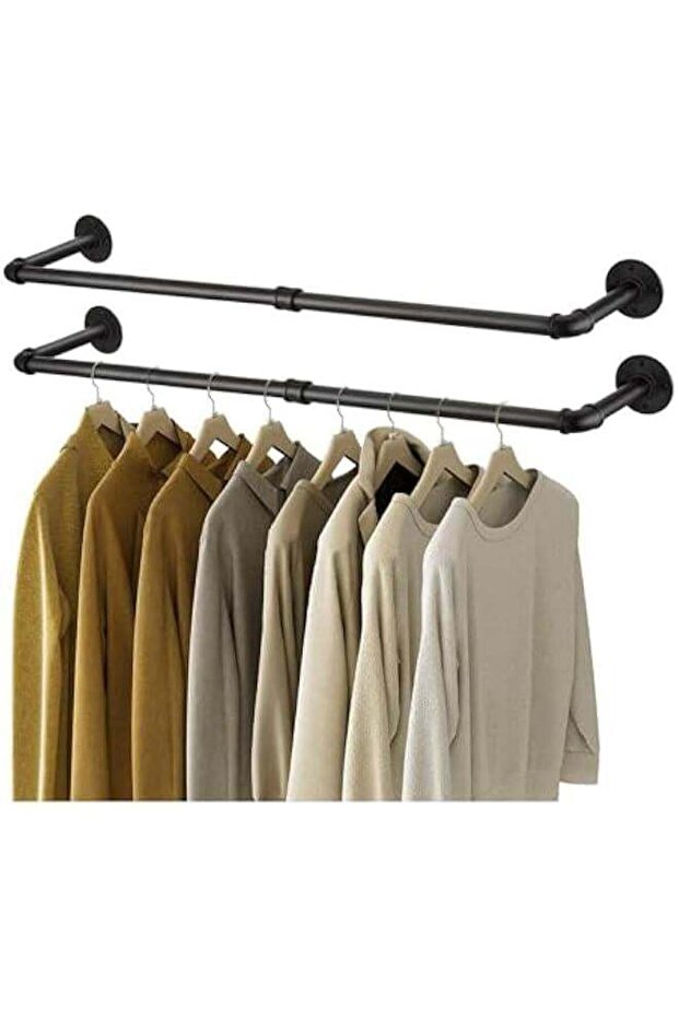 Clothes Rack, 41.7 Inch Industrial Pipe Wall Mounted Garment Rack, Space-Saving, Heavy Duty Detachable Garment Bar, Multi-Purpose Hanging Rod for Closet 2 Base (2 Pack)