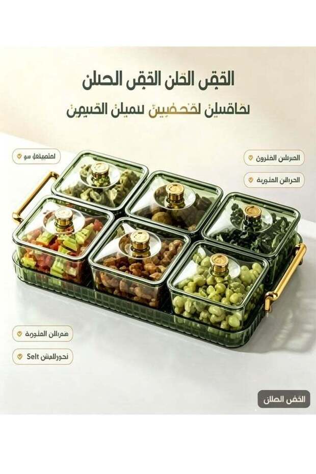 6 Compartment Divided Serving Tray with Lid and Handle, Food Storage Box Snack Platter, Snack Servi