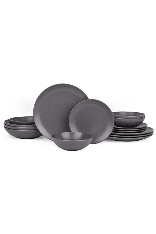 16 piece Stoneware Dinnerware Set, Set for 4, Microwave & Dishwasher Safe, Matte Charcoal