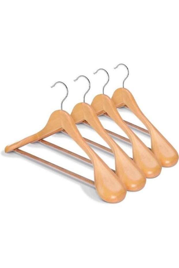 4-Pack Wide Shoulder Wooden Hangers,Natural Suit Hangers with Non-Slip Pants Bar, Smooth Finish 360°Swivel Hook High-Grade Solid Wood Coat Hangers for Dress, Jacket, Heavy Clothes Hanger
