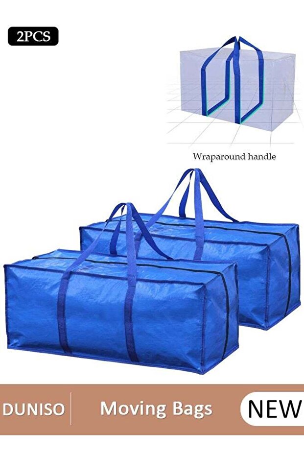 2-Piece Heavy-Duty Storage Bags With Zippers, Extra Large Durable Clothes Blanket Organizer Totes For Moving, Waterproof Laundry Bags With Reinforced Handles, Space-Saving Foldable Moving Bags For Ho