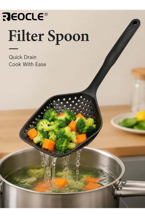 Durable PP Plastic Filter Spoon Leak Proof Kitchen Tool for Blanching Vegetables Hot Pot and Frying with Drainage and Ice Shovel for Home and Commercial Use