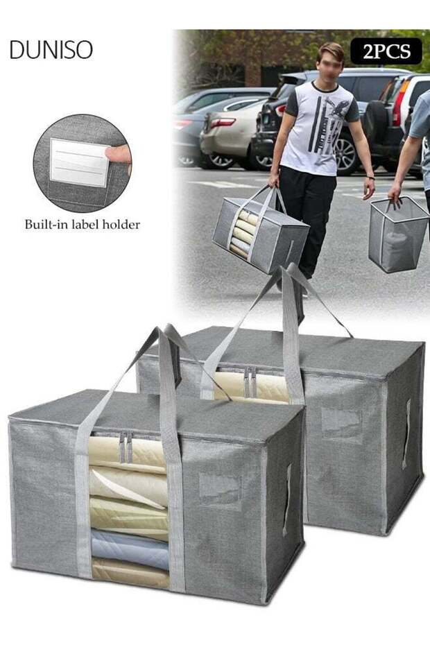 2 PCS Moving Storage Bag, 69x35x38cm Large Capacity Non-Woven Tote, Zippered Organizer for Clothes, Bedding & Home Storage