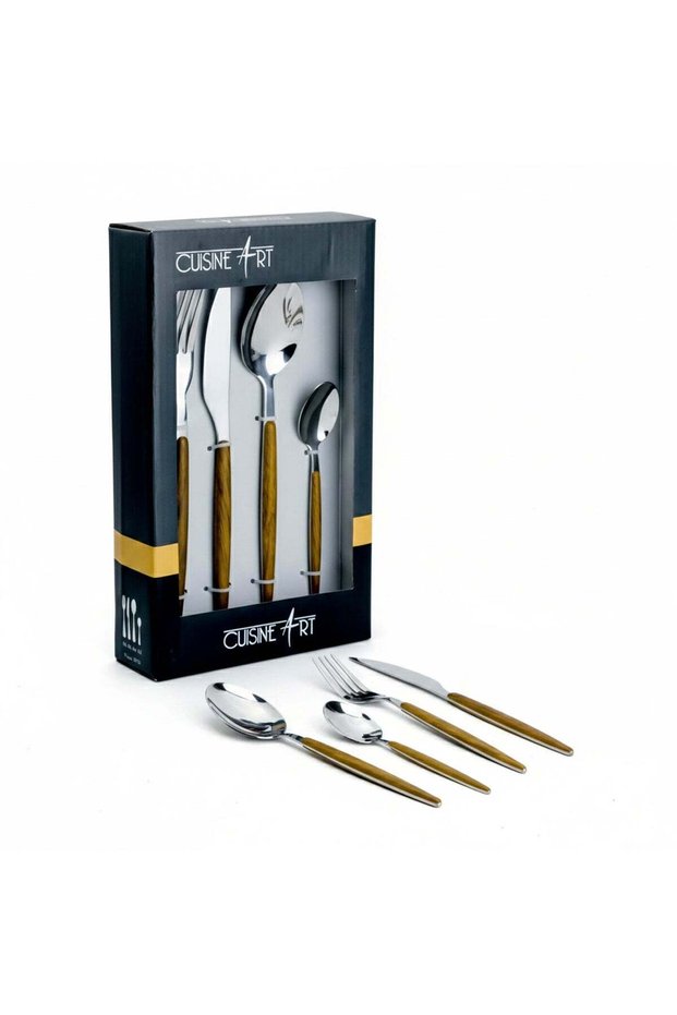 Cuisine Art Vesper 16-Piece Cutlery Set | Elegant Wooden Handle Stainless Steel Flatware Set, Silver | Dining Utensils for Home & Entertaining