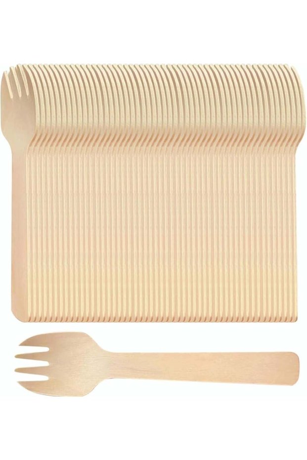 200pcs 4 inch Mini Wooden Forks, Biodegradable Compostable Birchwood, Food Grade Disposable Spoons Disposable Wooden Cutlery for Parties, Weddings, Camping.