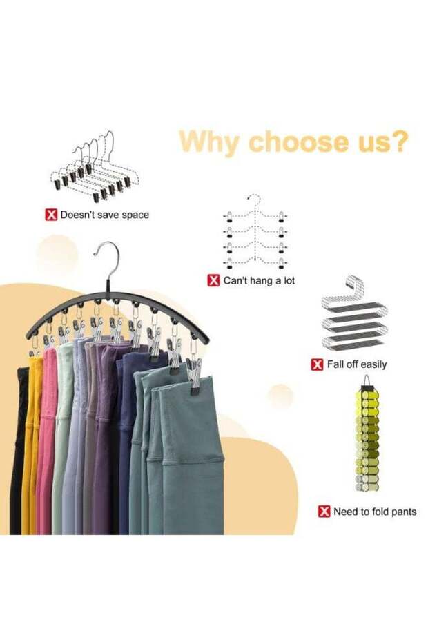 2 Pack Metal Legging Organizer Hangers with 10 Clips, Holds 20 Leggings, Space Saving Closet Organizer, Black