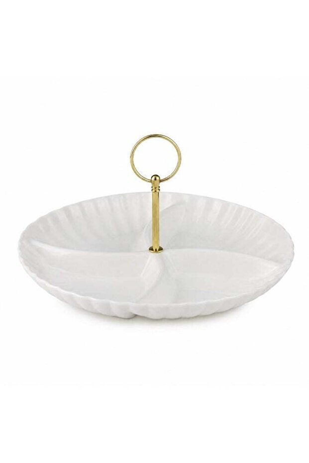 Ceramic 4 Compartment Round Nuts TrayWhite Dishwasher Safe Snack Tray for Nuts Desserts Dips Dry Fr