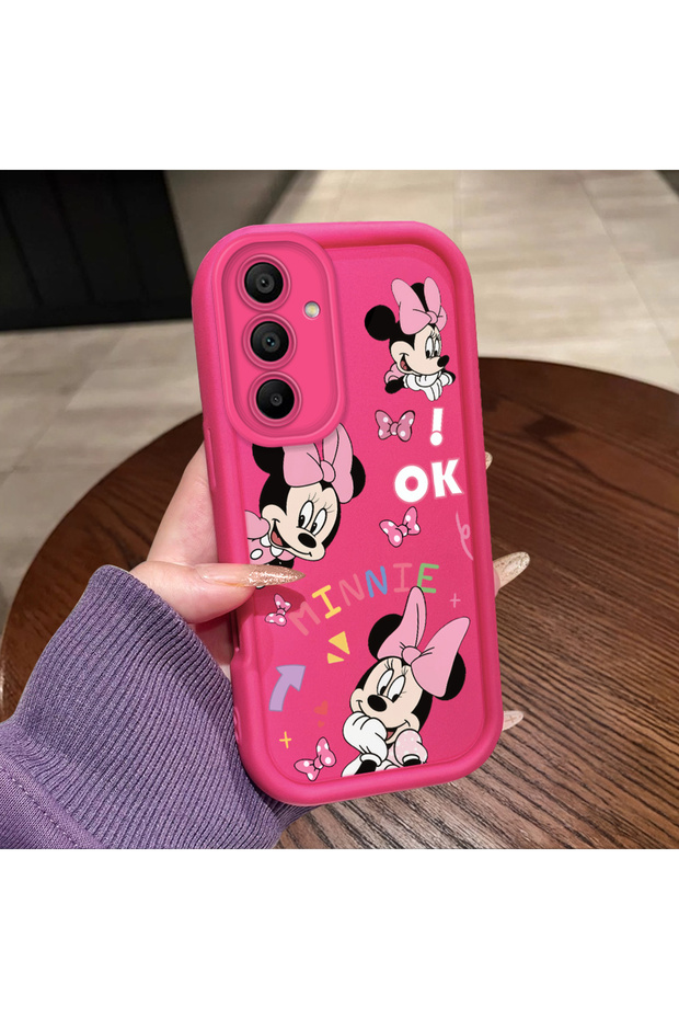 Samsung Galaxy A15 4G/5G Compatible Pink Red Silicone Case Shockproof Camera Protection Minnie and Bow Pattern