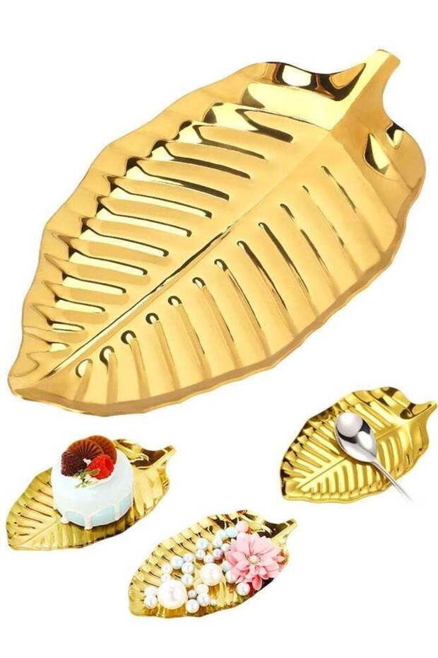 1 Pack Gold Leaf Spoon Rest for Kitchen Counter and Stove Top, 6.7inch Stainless Steel Utensil Rack, Coffee Spoon Holder, Dessert and Jewelry Storage