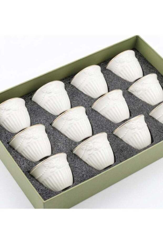 Angela 12Pcs Ceramic Cawa Cup Set White Color 100Ml