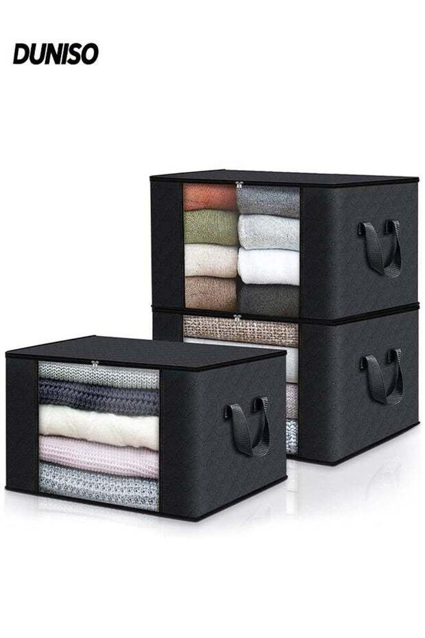 3 Pcs Large Storage Bags,Clothes Organizer,Heavy-Duty Foldable Organizers with Handles and Zippers,Breathable and Moisture-proof,for Storing Duvet Covers, Blankets, Clothing, and Household Items,60*4