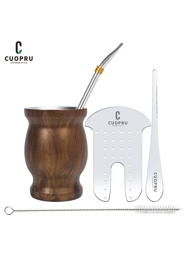 Yerba mate cup set 220ml argentinian style with straw and tea strainer