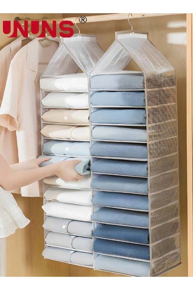 Hanging Closet Organizers And Storage,12-Shelf Closet Hanging Storage Shelves,Clothes Organizer,Trouser Hanger Pants,Grey