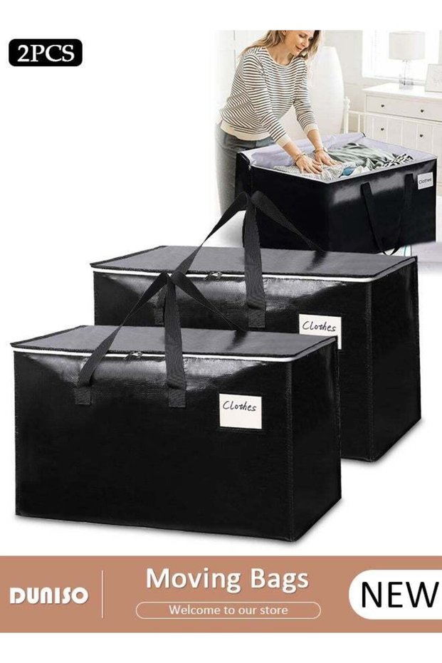 2PCS Large Moving Bags, Storage Bag with Reinforced Handles and Double Zippers, Water Resistant Foldable Storage Totes Clothes Organizer for Travelling, Moving, Camping Packing Storing College Dorms