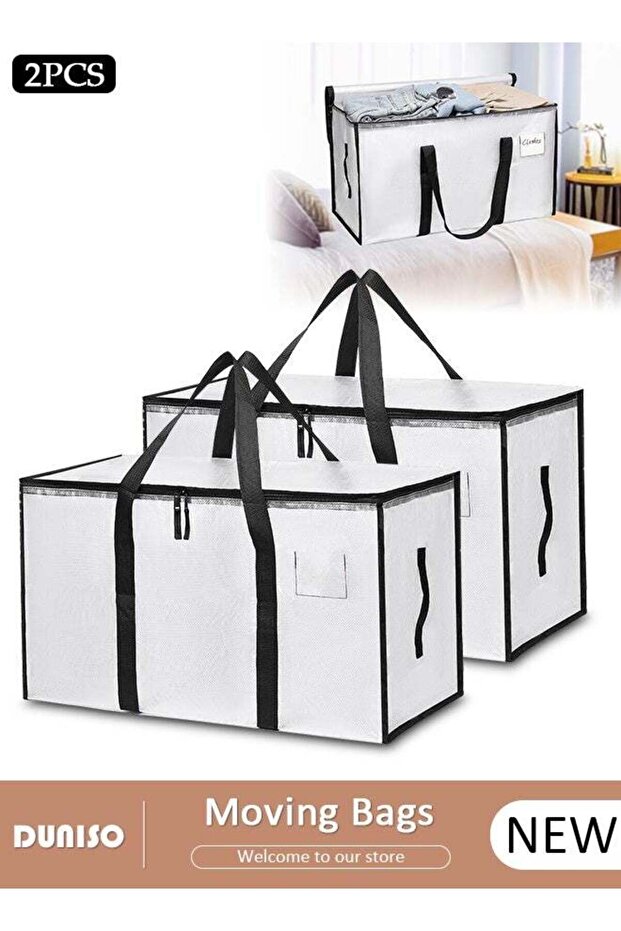 2PCS Large Moving Bags, Foldable Storage Tote with Double Zippers, Storage Totes For Space Saving, Sturdy Carrying Handles for Travel, College Moving Supplies, Bedding, Clothes
