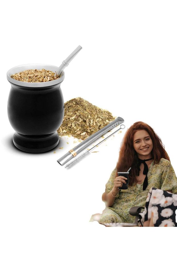Stainless Steel Yerba Mate Cup Set - Complete Mate Kit with 1 Mug 8 oz, 2 Straws, and 1 Brush - Durable and Easy to Clean