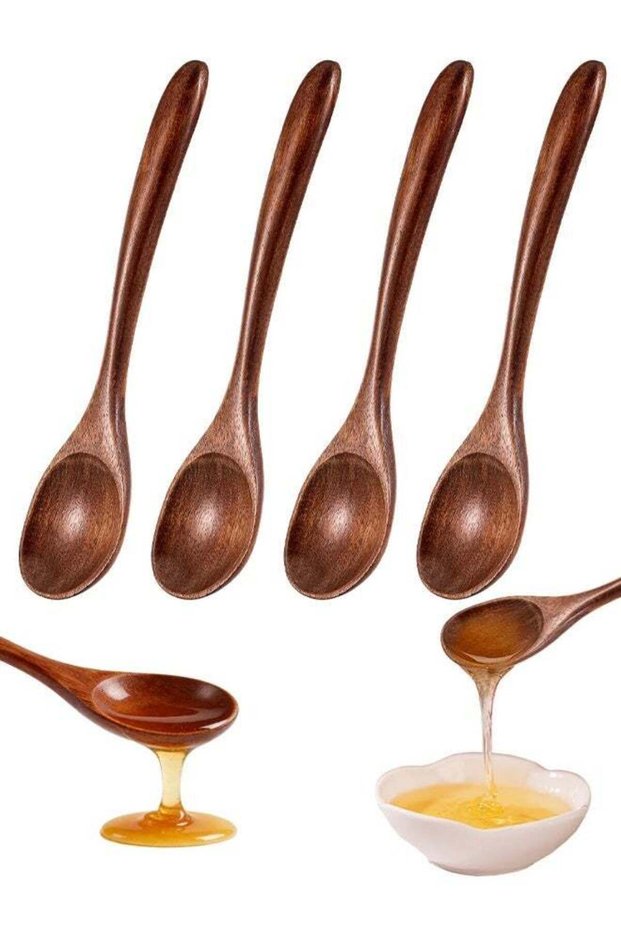 4 Pcs Wooden Spoons for Eating 5.9 inch Wooden Honey Spoons Small Wood Teaspoons for Stirring Coffee, Little Wood Table Spoon for Cooking, Desserts Cereal