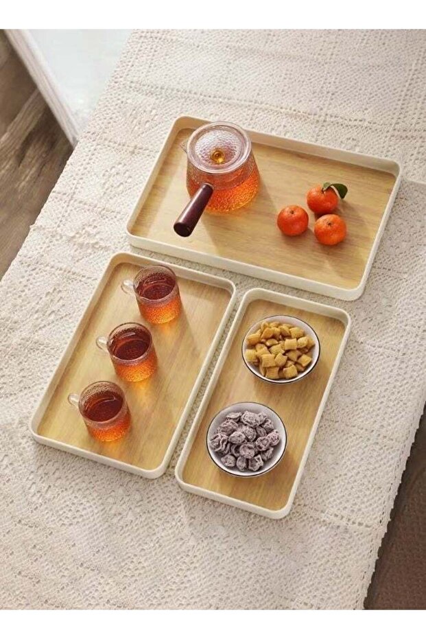 Rustic Wood Grain Rectangular Serving Tray, Durable Melamine Snack & Tea Tray for Parties, Home Use