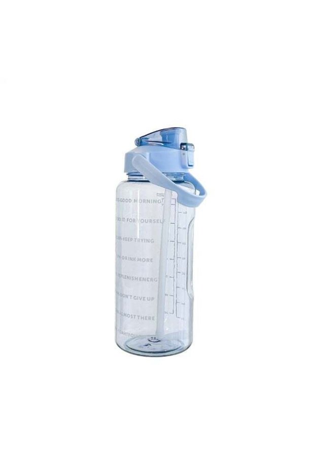 2L Sports Water Bottle with Time Marker & Silicone Straw, Blue BPA-Free Gym Jug, Stickers & Cleaning Accessories