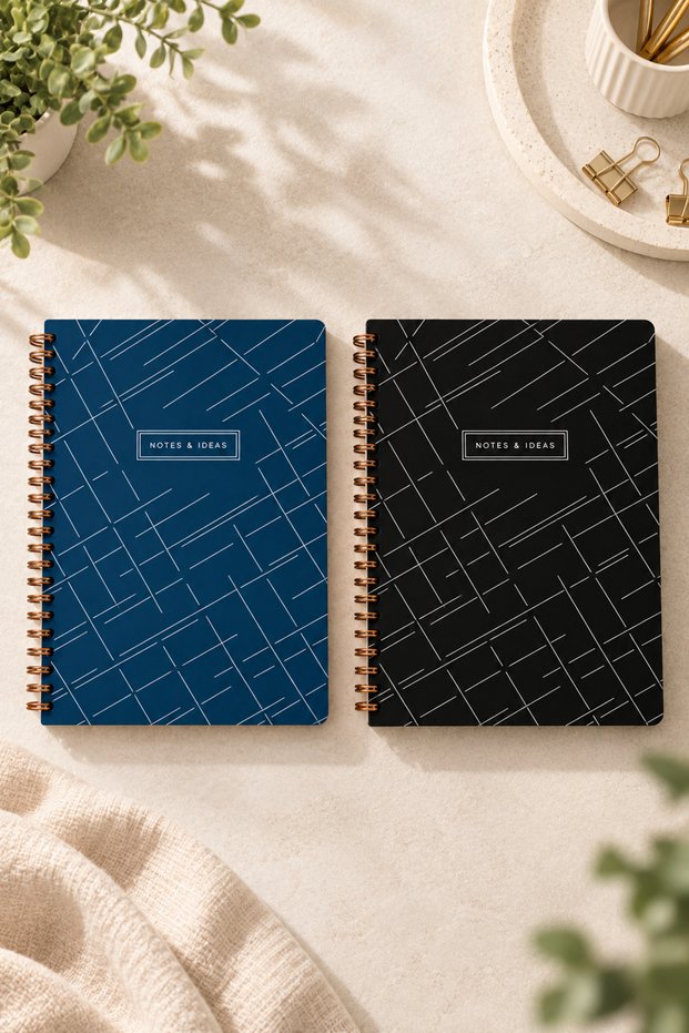 A4 Spiral School Notebook Set of 2, 1 Squared, 1 Lined, 80 Sheets, 160 Pages