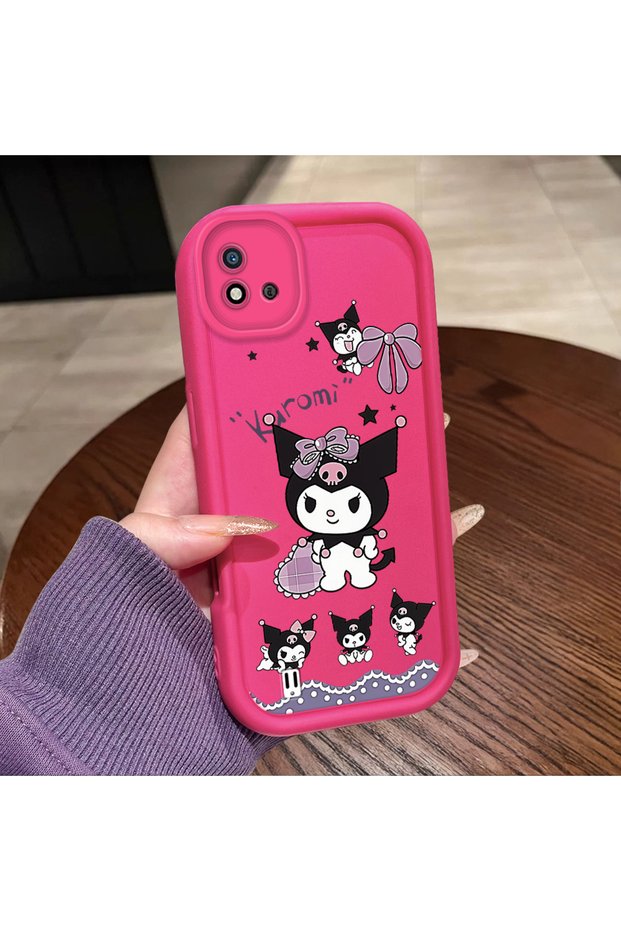 حافظة سيليكون وردية حمراء متوافقة مع Realme C20/C20A، مقاومة للصدمات، حماية للكاميرا، نمط فيونكة كورومي
