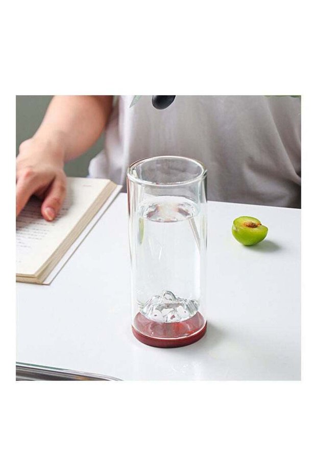 Glass Wood Bottom Double Layer Cup Clear