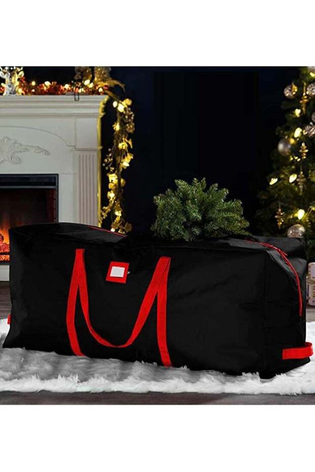 Christmas Tree Storage Bag Waterproof Heavy Duty 600D Oxford Christmas Tree Bag Reinforced Handles Dual Zipper Label Protection From Dust Water (Black)