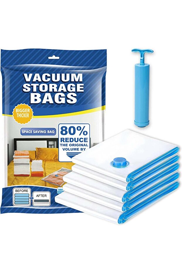 6 Pack Vacuum Storage Bags, Space Saver Bags With Suction Pump, Vacuum Sealer Bags For Store Clothing, Comforters, Blankets, And Other Bedding. 80 * 100 cm