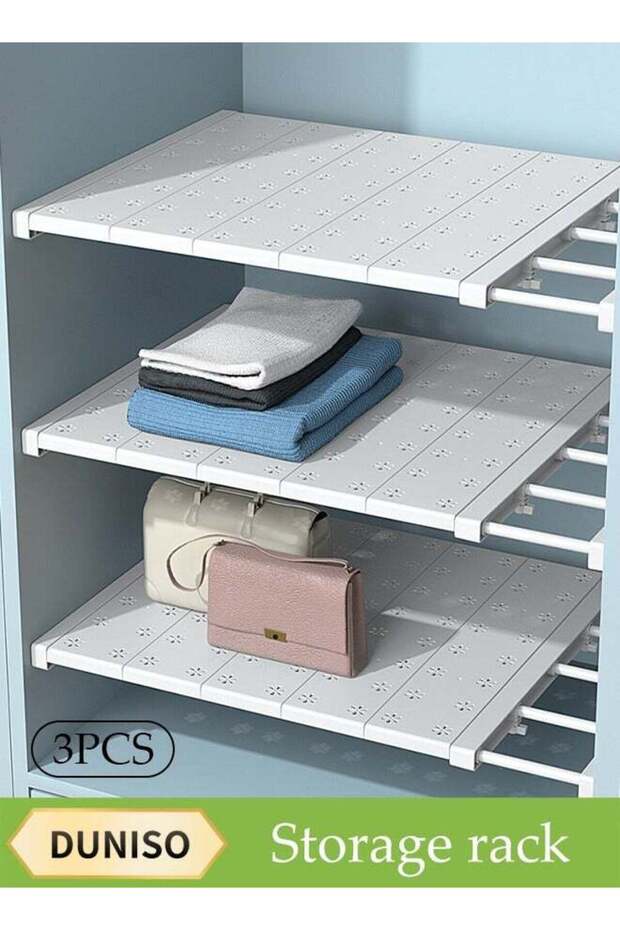 3-Pack,Separator Shelf, Wardrobe Nail-Free Retractable Storage Partitions, Kitchen Partitions, Dormitory Cabinet Layered Racks, Bathroom Storage Rack Tension Racks, Expandable Closet Racks, Adjustabl