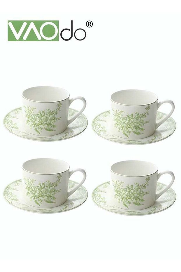 4PCS Coffee Cup and Saucer Set, Vintage Premium Highlight Glazed Afternoon Tea Cup and Saucers Set, Mug and Combo, Drinkware Ceramic Cup for Cappuccino, Latte, Espresso & Americano 200ml