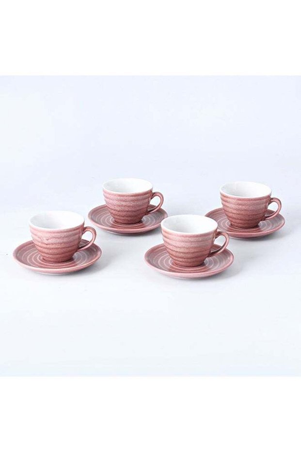 8-Piece Kiln Variable Glaze Process Round Linear Ceramic Coffee Cup And Saucer Set Red 11x9x6.5cm