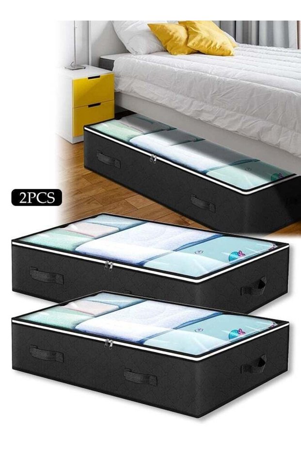 2-Piece Large Capacity Storage Bags, Foldable Clothing Storage Organizer with Reinforced Handle ,for Comforters, Clothes, Blankets and Bedding,90L (Black)
