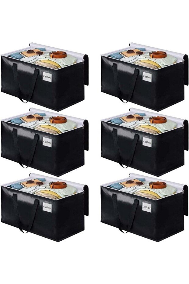 MostNow Collapsible Moving Bags,Heavy Duty Extra Large Moving Bags with Zippers and Handles,Space Saving Packing Totes for Moving Supplies Storage,Fold Flat, Alternative to Box and Bin (Black-6Pack)