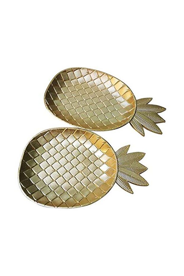 Hometaste Wooden Golden Tray Set - Exquisite Pineapple Leaf And Round Snack Fruit Bowls, Nordic Sty