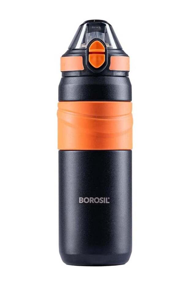 Borosil Vacuum Insulated Copper Coated Inner Adventure Sipper Water Bottle, Sports Bottle, Yoga Bottle, Outdoor, Portableleak Proof, Reusable Water Bottle Black,560 Ml, B0560Ti02 Assorted Color