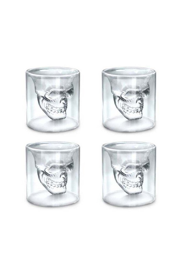 Skull Glass Cup Set of 4, Double Wall Crystal Skull Shot Mug Creative Drinking Glasses for Whiskey Cocktail Beer Wine Bar Home Party Gift