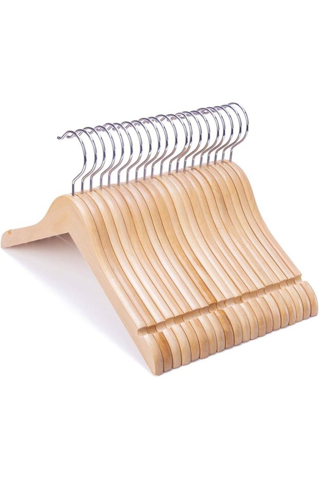 Nature Smile Juniors Preteen Older Children Wooden Clothes Hangers Wood Dress Shirt Hanger Coat Jacket Hangers with Notches and 360° Swivel Anti-Rust Chrome Hook (Natural)