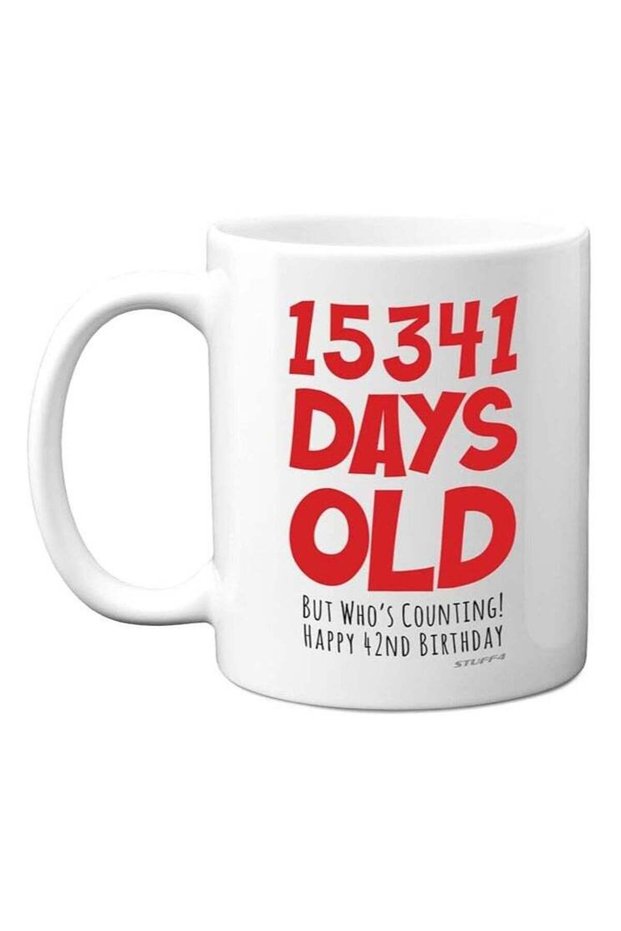 42nd Birthday Mug Gift for Men Women Him Her - 15341 Days Old - Funny Adult Forty-Two Forty-Second Happy Birthday Present for Brother Dad Mum Uncle Auntie, 11oz Ceramic Dishwasher Safe Coffee Mugs