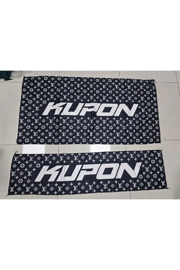 Black Kupon Lv Patterned Torpedo and Back Towel Set 2 Pieces (Torpedo 35X135, Back Towel 70 X 135) (Key)