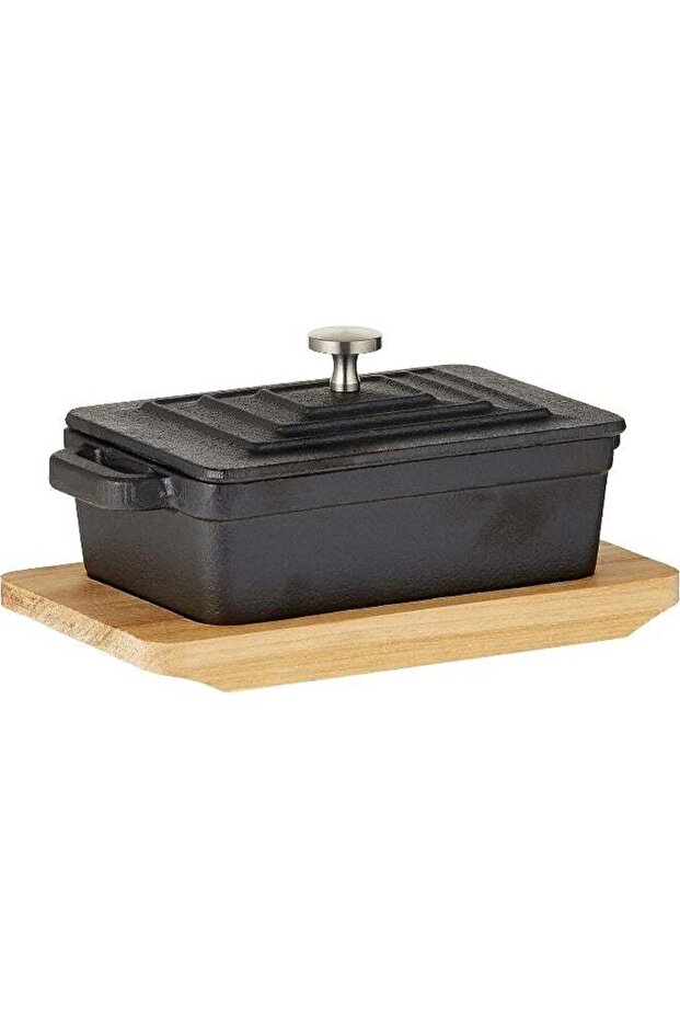 Raj Rectangular Cast Iron Casserole With Tray Grey 12.5cm