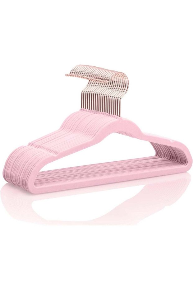 Red Dot Gift® 10-Pack Pink Kids Velvet Hangers 14" Wide with Copper Rose Gold Hooks - Nursery Clothes Hangers Non Slip Toddler Hangers.