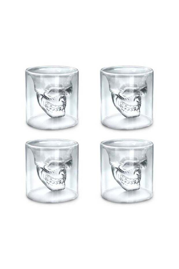 Skull Glass Cup Set of 4, Double Wall Crystal Skull Shot Mug Creative Drinking Glasses for Whiskey Cocktail Beer Wine Bar Home Party Gift