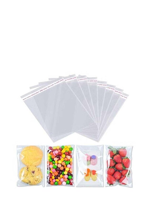 Clear Cellophane Bags, 100 Pcs Large Resealable Self-Adhesive Food Grade Sealing Treat Bags OPP Plastic Bag for Candy, Soap, Cookie, Chocolates, Lollipop, Bulk, Snacks, Bread 10 x 18 cm