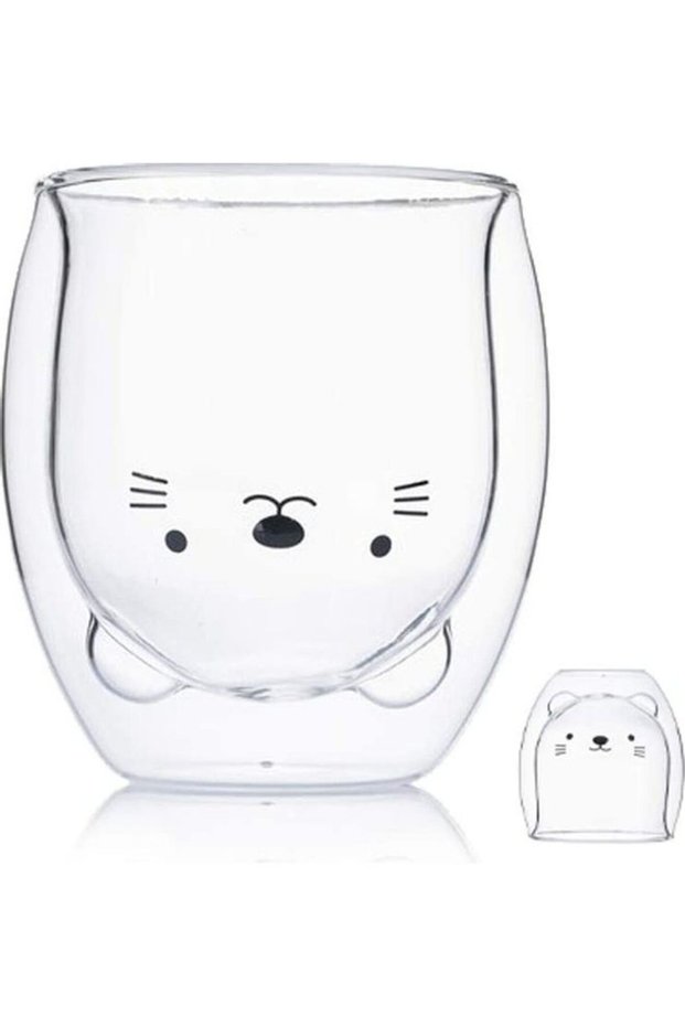 Cute Bear Shape Double Wall Insulated Glass Cup Clear